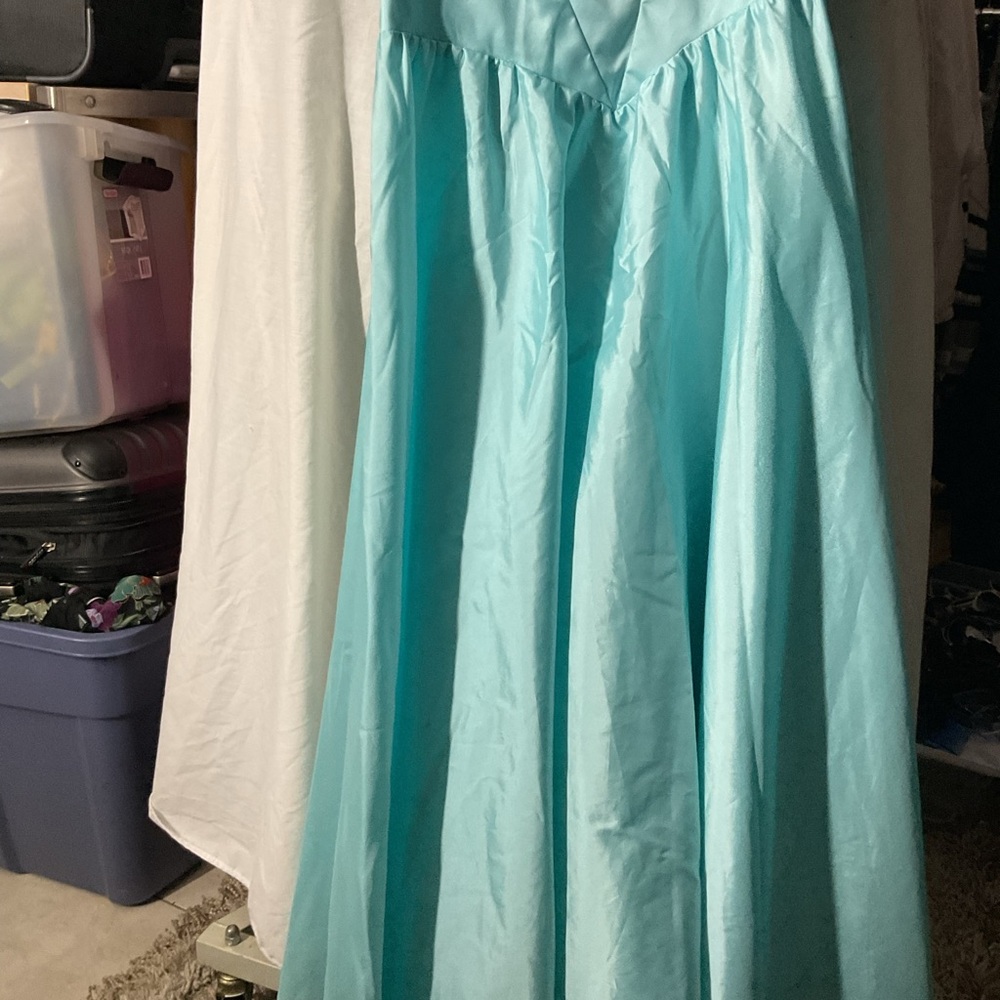 Vintage 60’s Alyce Designs Aqua Puff Sleeve Satin Dress - Picture 2 of 6